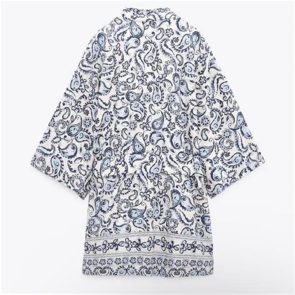 NWT Zara Linen Blend Kimono Jacket Paisley print Sz XS-S - Picture 6 of 11